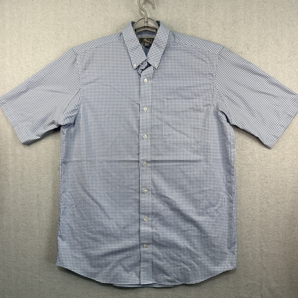 Duluth Trading‎ Co Shirt Mens Large Tall Blue Check Button Front Short Sleeve